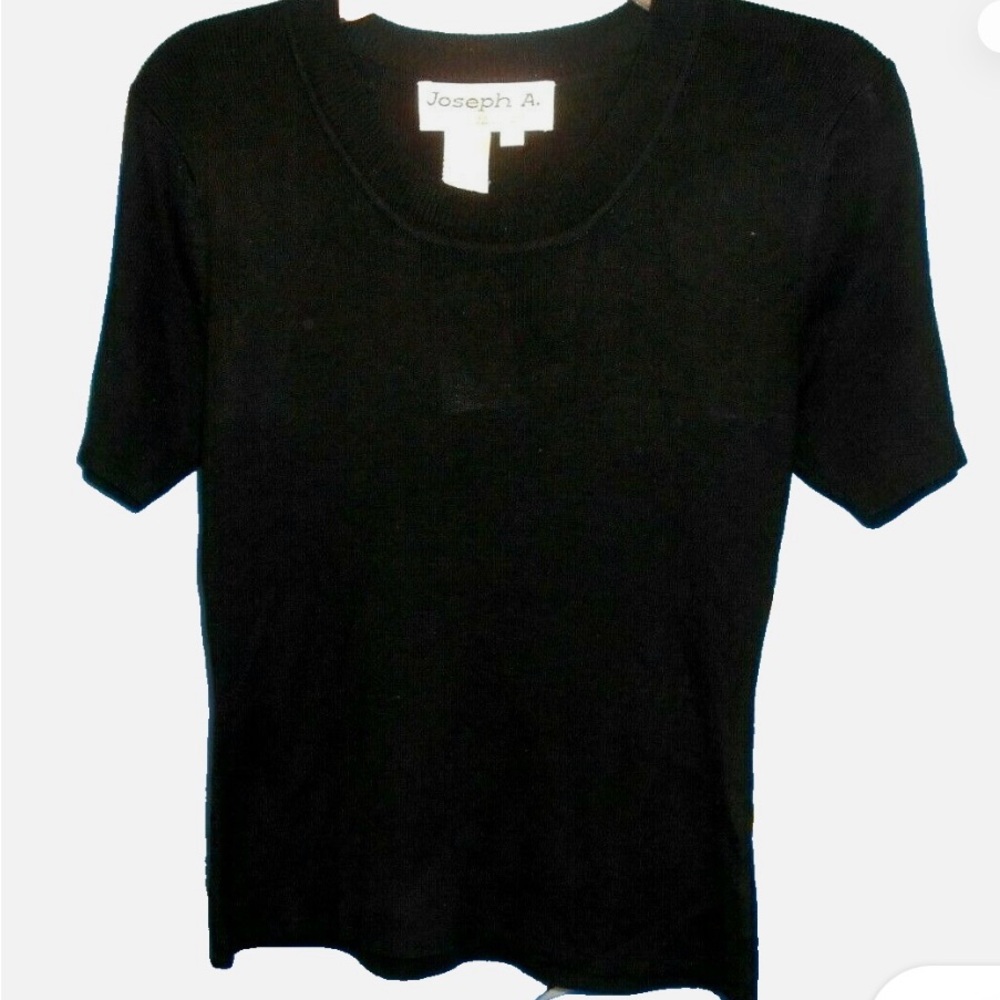 Joseph A. Qu'est ce que c'est silk Black Short Sleeve Knit Top, Women's Size XL